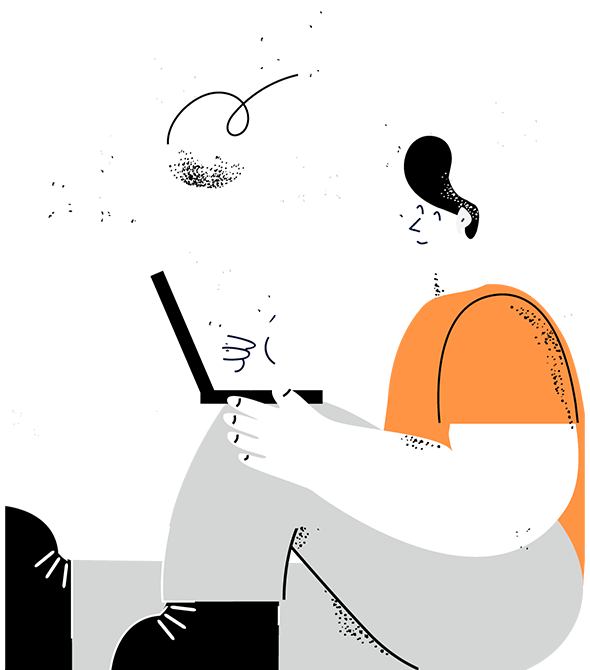 An illustration of a person in an orange shirt sitting with a contemplative expression and a thought bubble above their head.